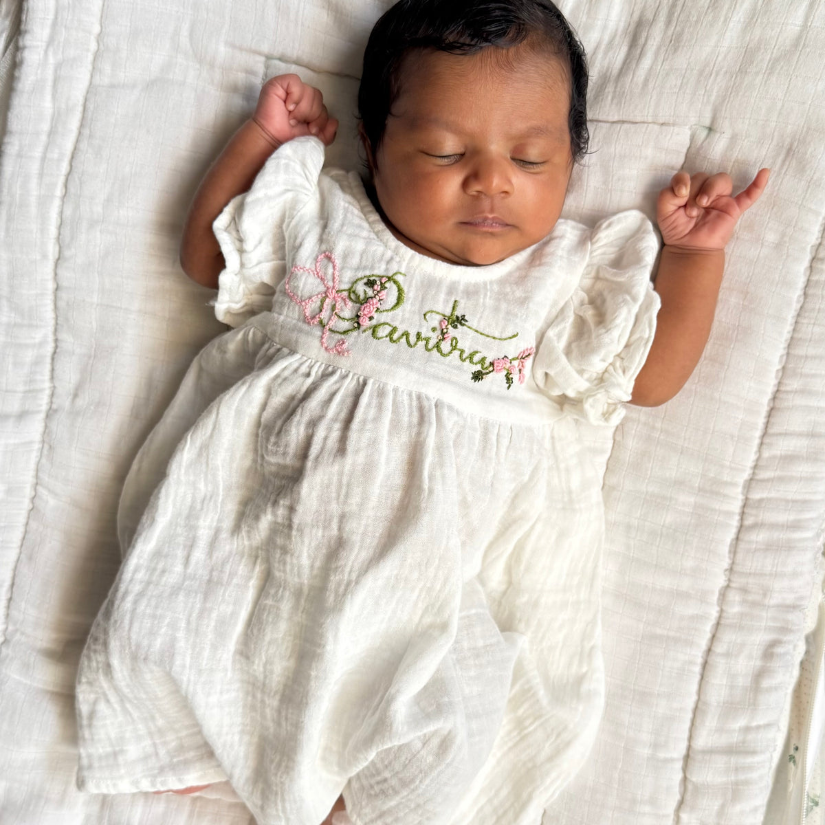 name on dress Classic White Hand-embroidered Custom Name Newborn Dress