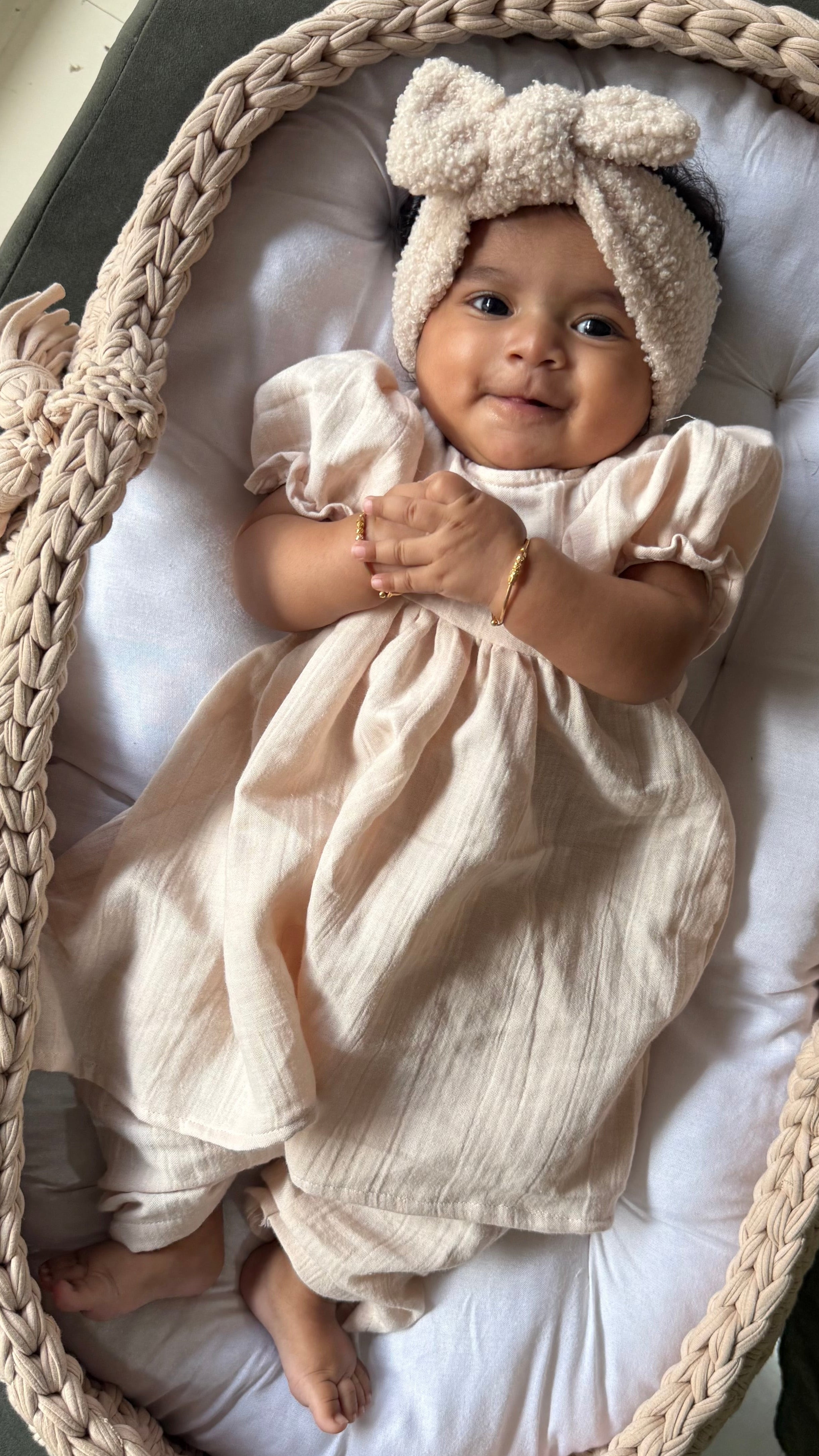 Beige Pink Newborn Dress