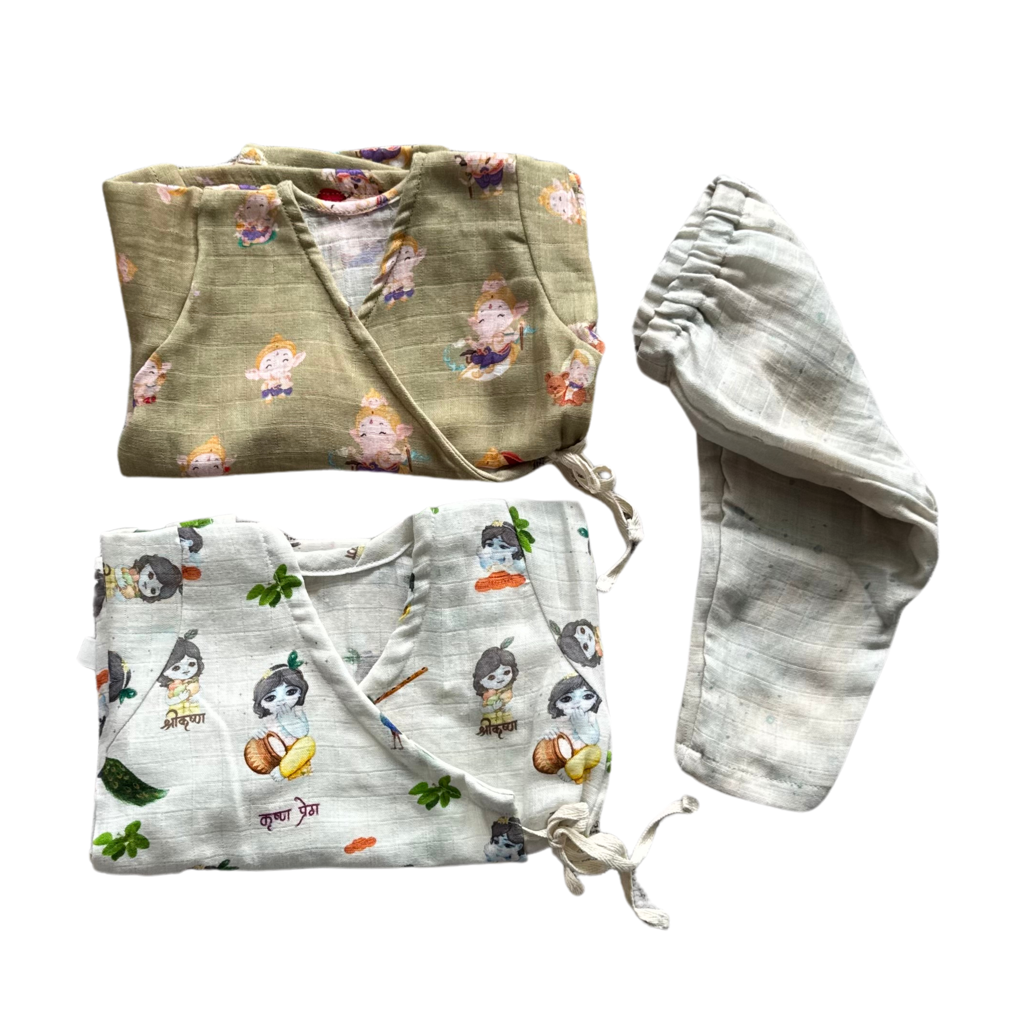 Little Ganesha and Krishna Angarkha Set Combo (2 Top + 1 pant)