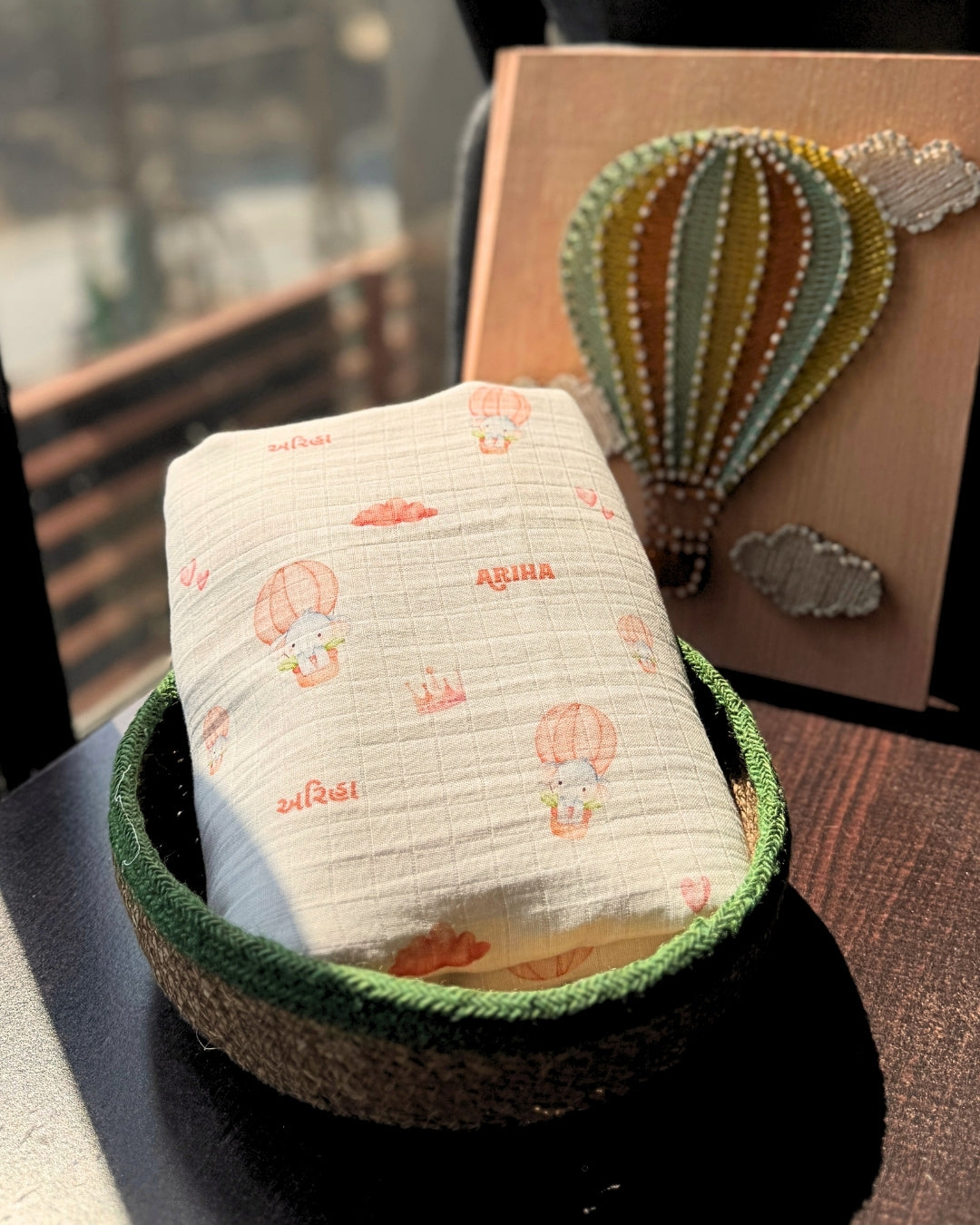 Elephant Balloon Ride Customised Swaddle