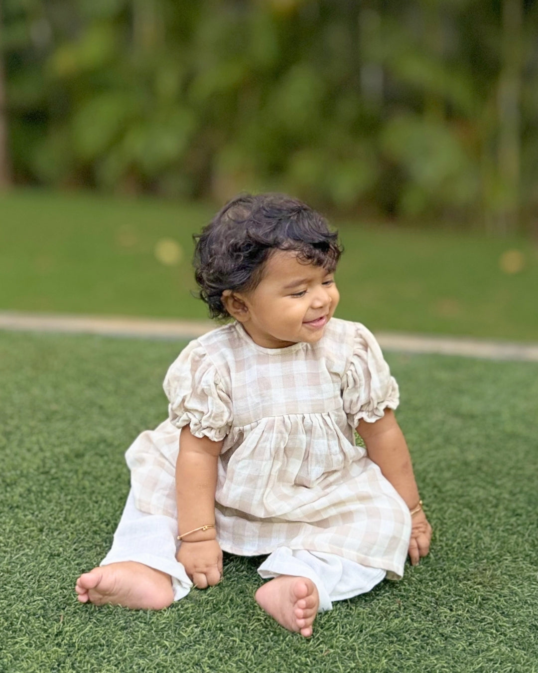 Brown Checks Newborn Dress