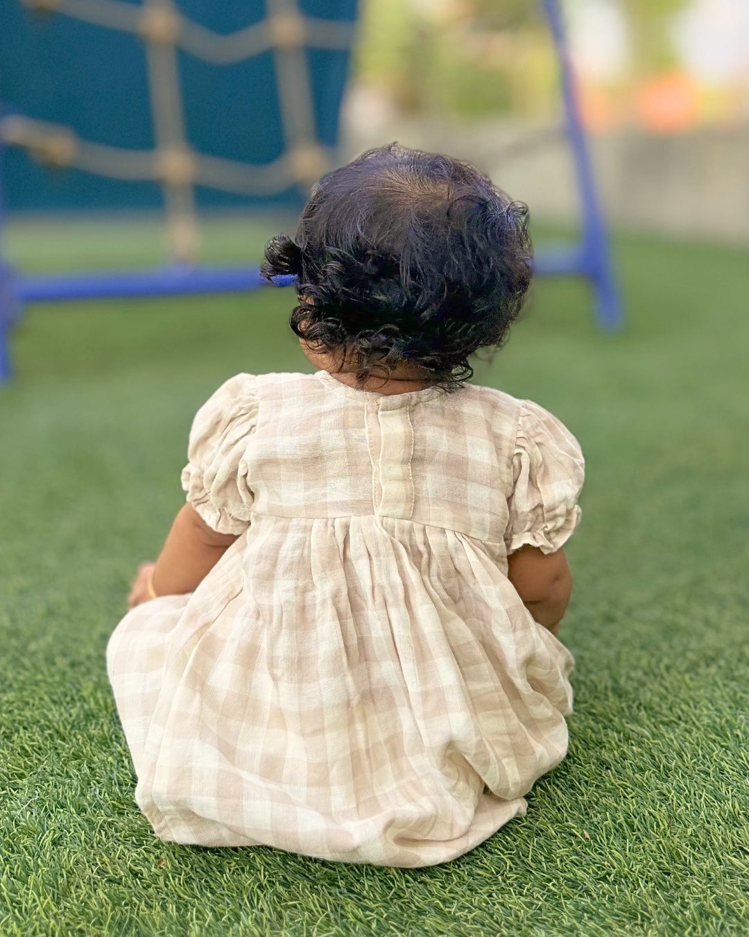 Brown Checks Newborn Dress