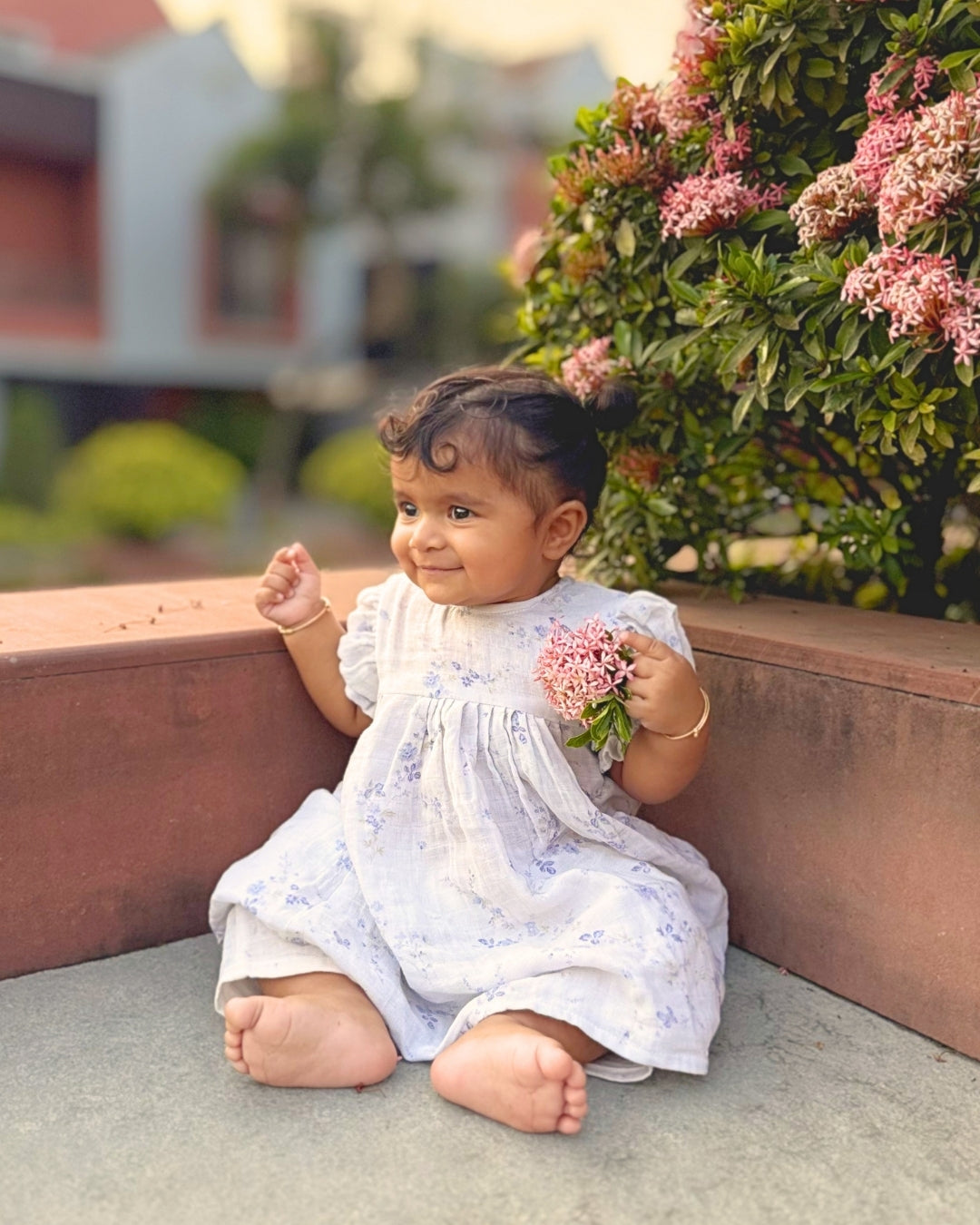 Azure Floral Newborn Dress