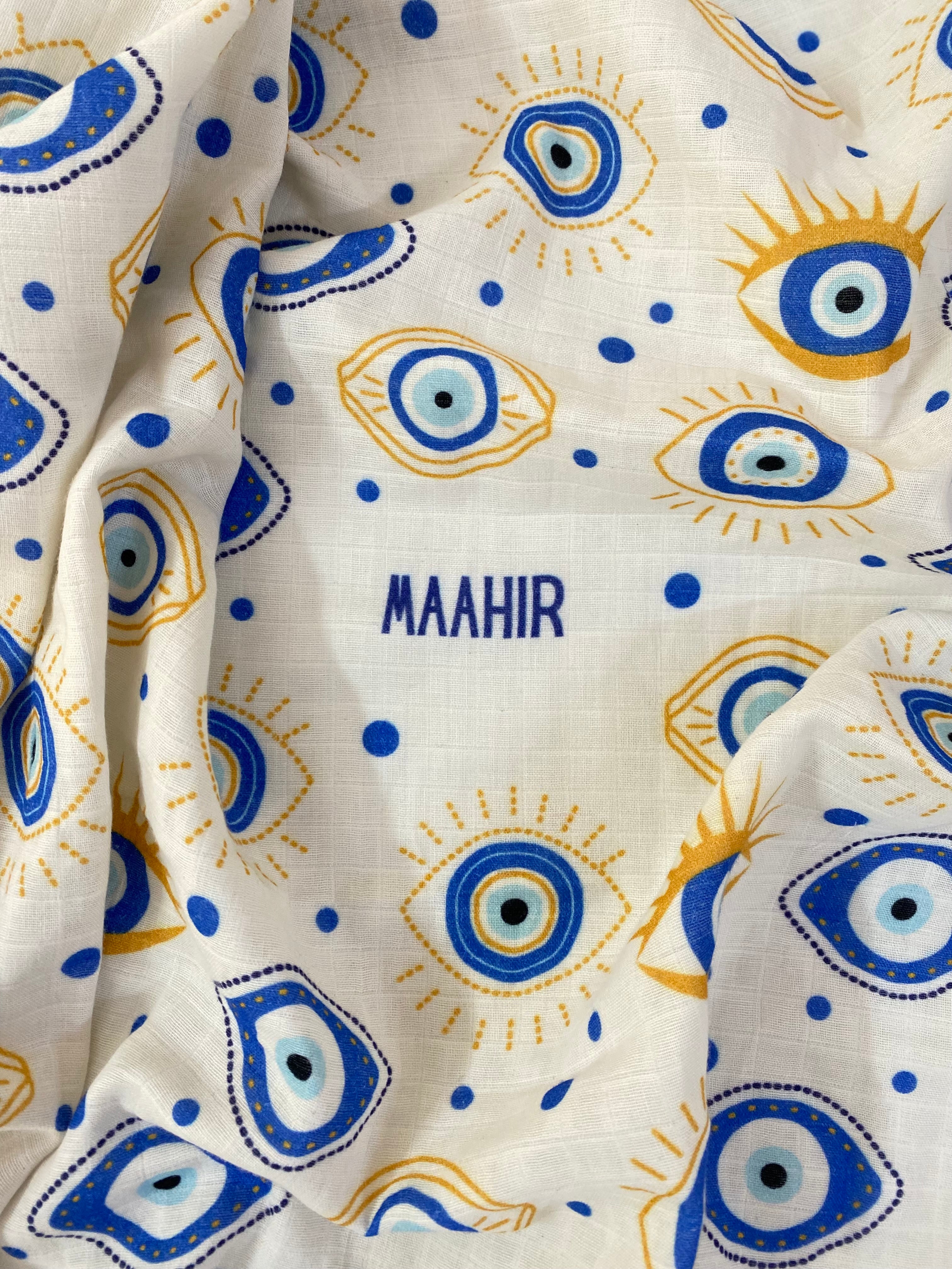 Customised Evil eye Newborn Angarkha & Swaddle Set