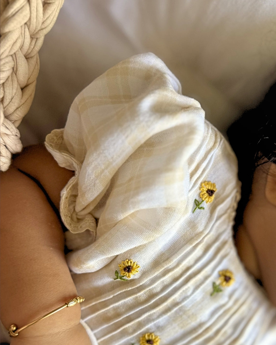 Sunflower Hand Embroidered Newborn Dress