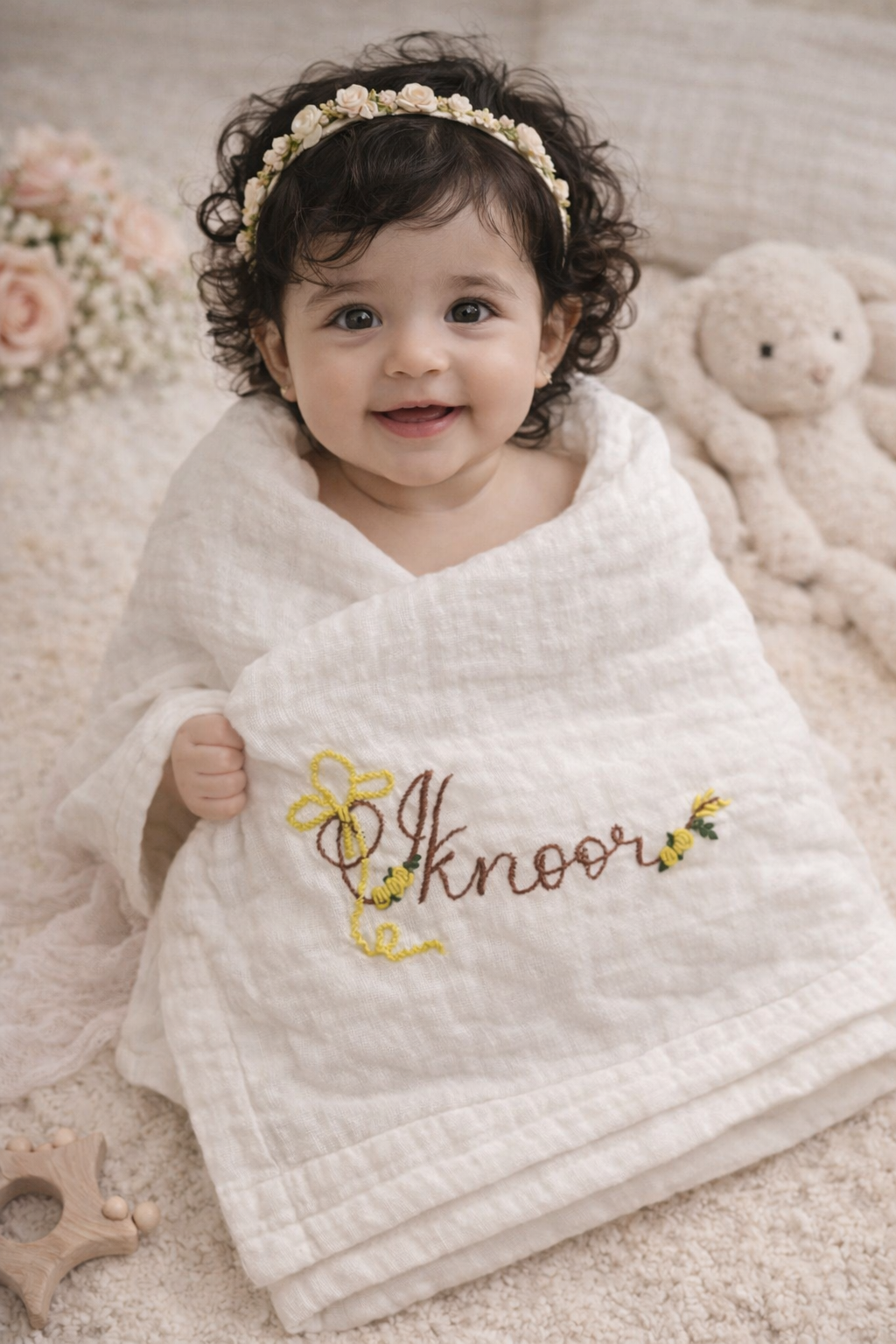 Custom Name Hand Embroidered Blanket Style 4