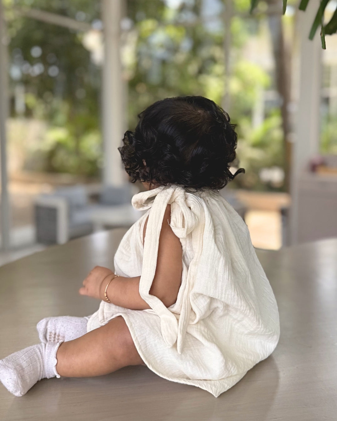 Off-White Halter Neck Newborn Dress