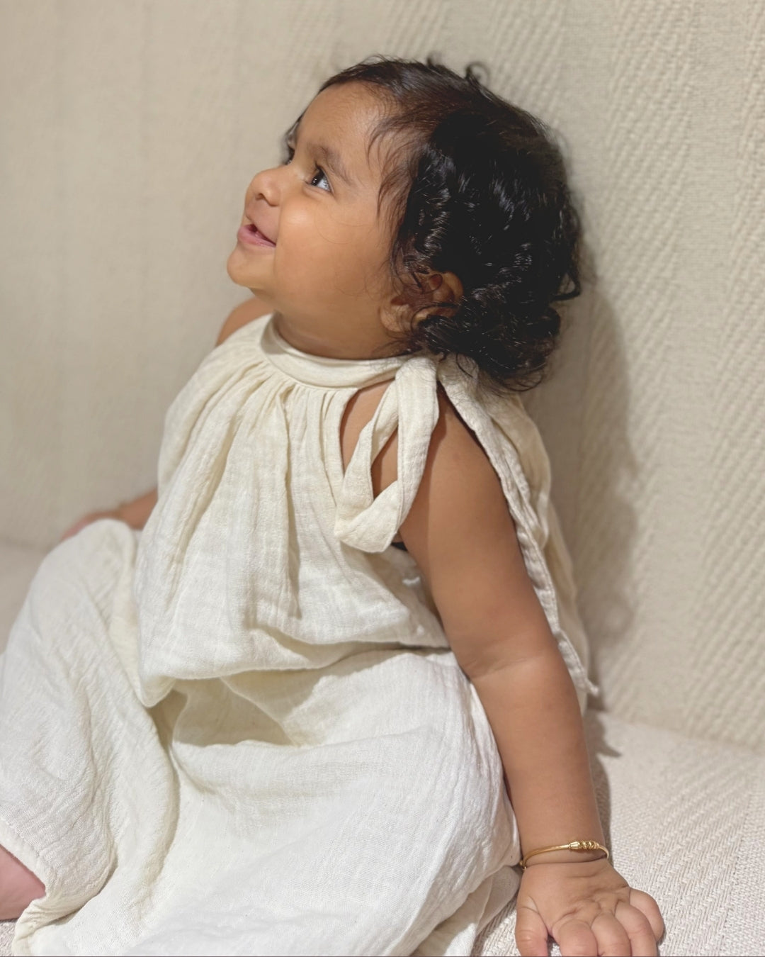 Off-White Halter Neck Newborn Dress