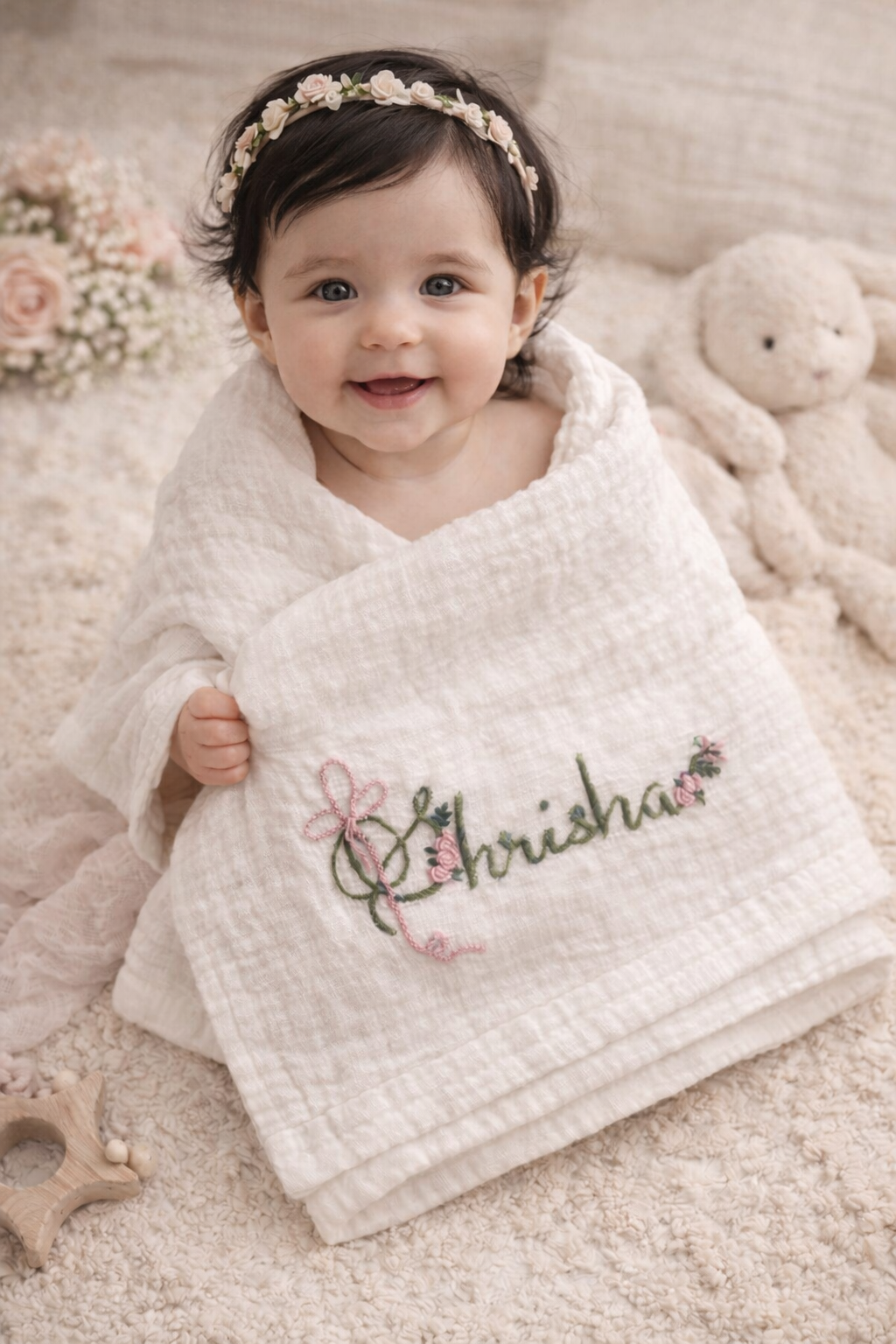 Custom Name Hand Embroidered Blanket Style 5