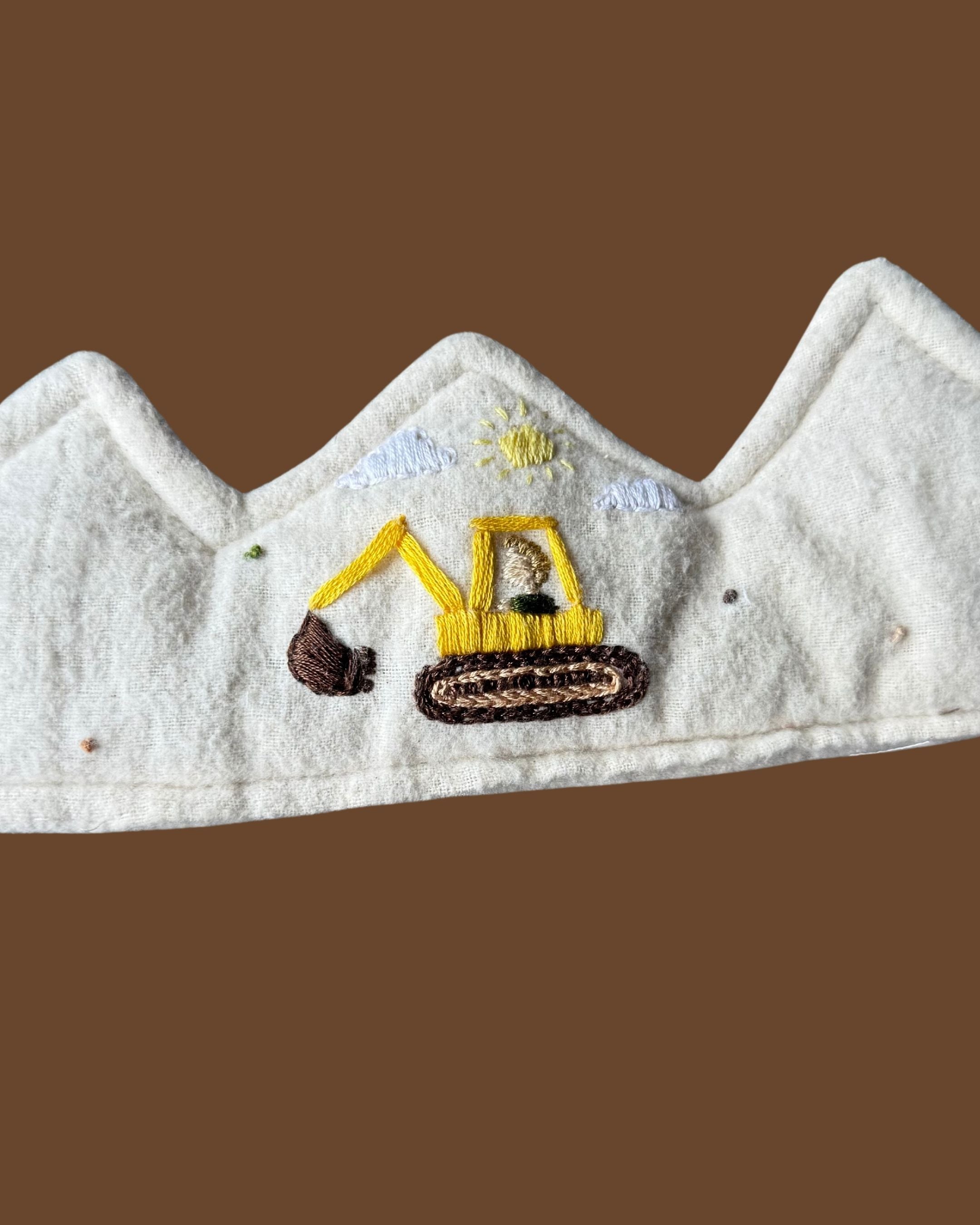 Hand embroidered Little Builder Crown