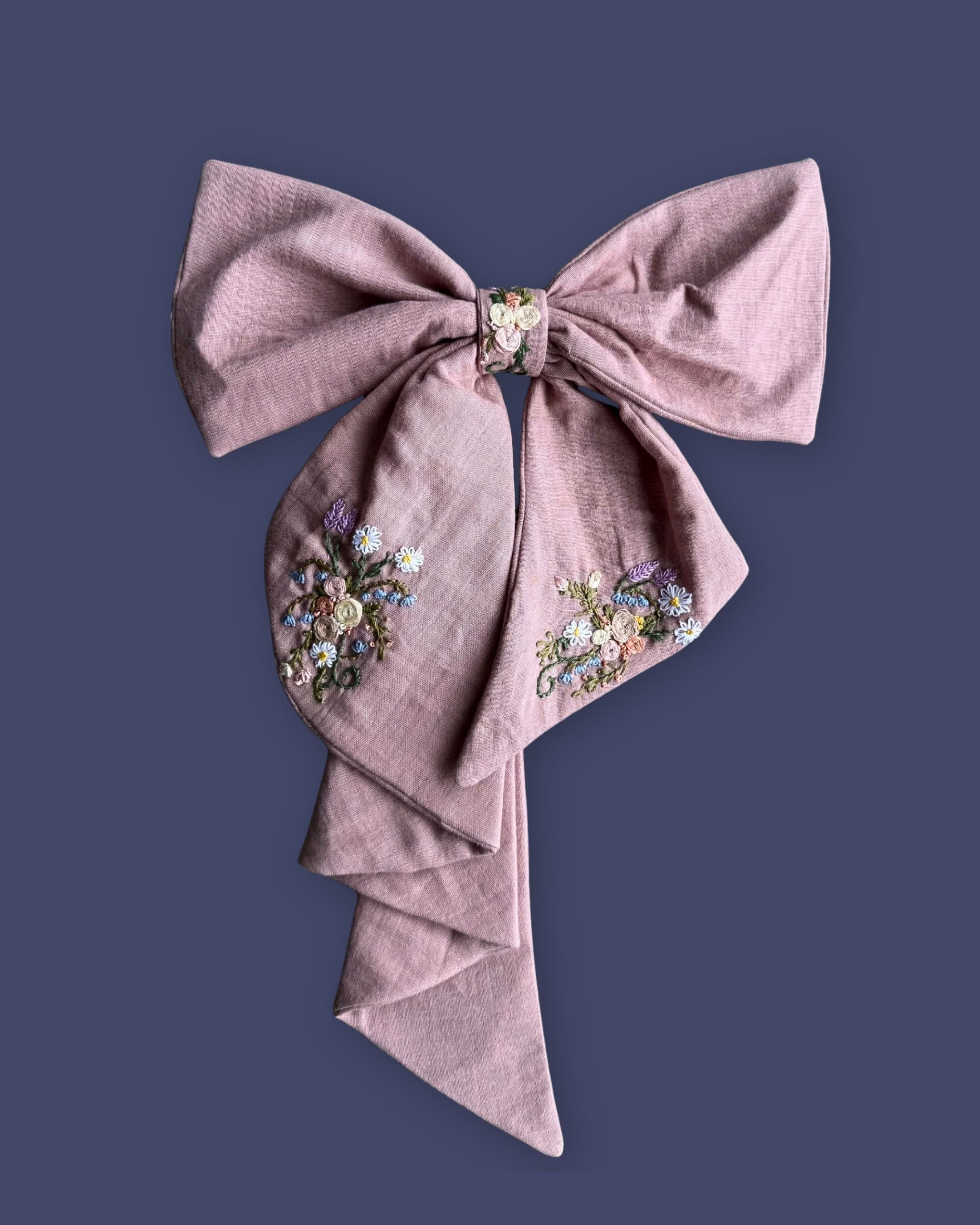 Floral Hand Embroidered Bow