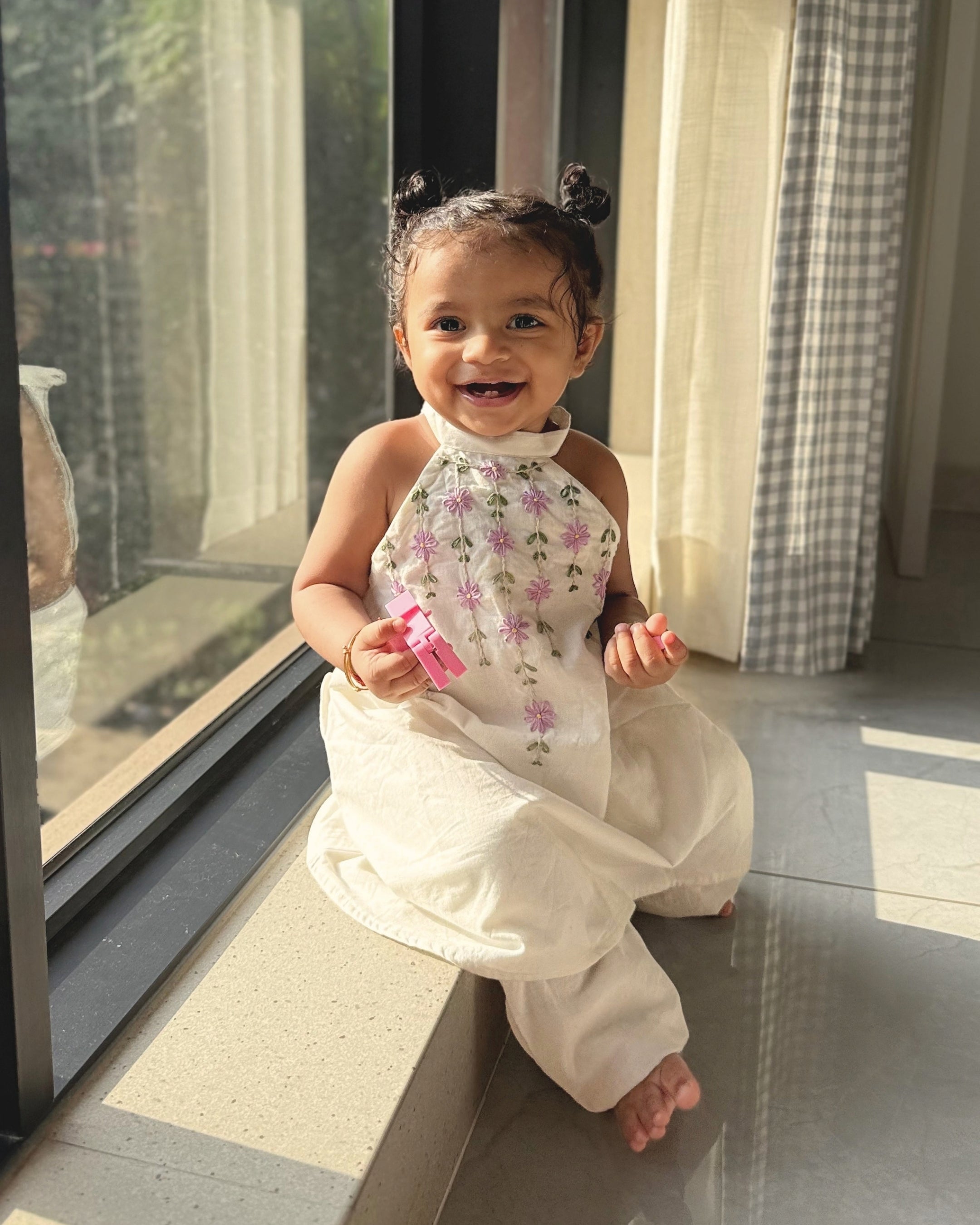 Lavender Bloom Hand Embroidered Newborn Dress