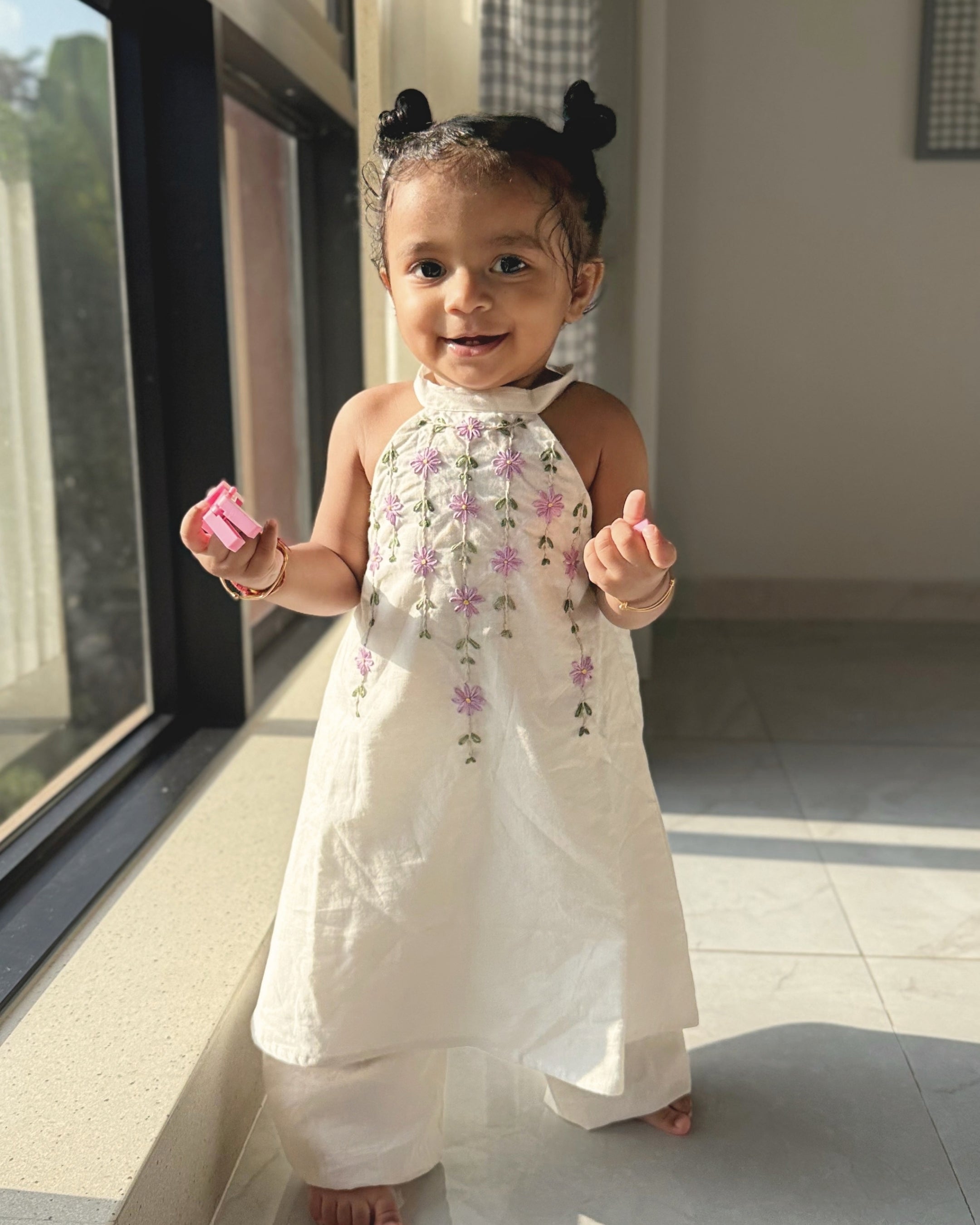 Lavender Bloom Hand Embroidered Newborn Dress