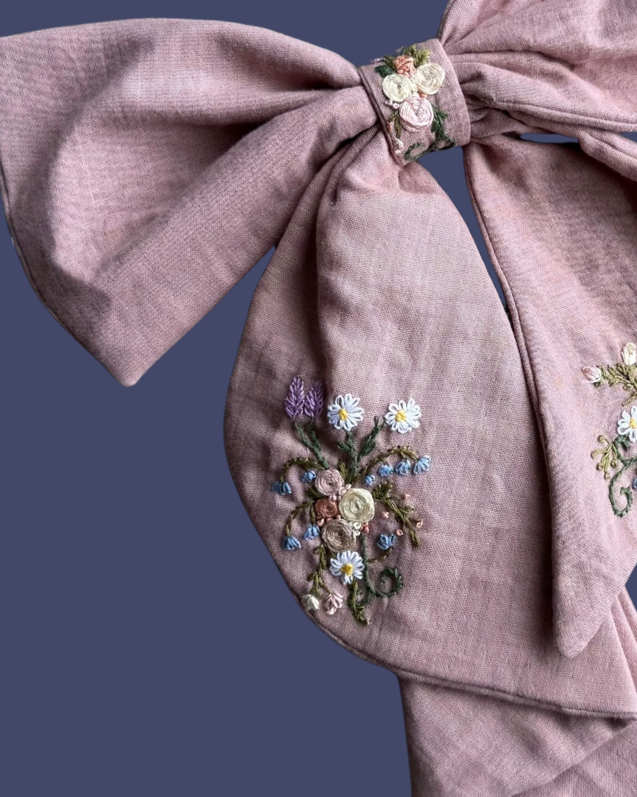 Floral Hand Embroidered Bow