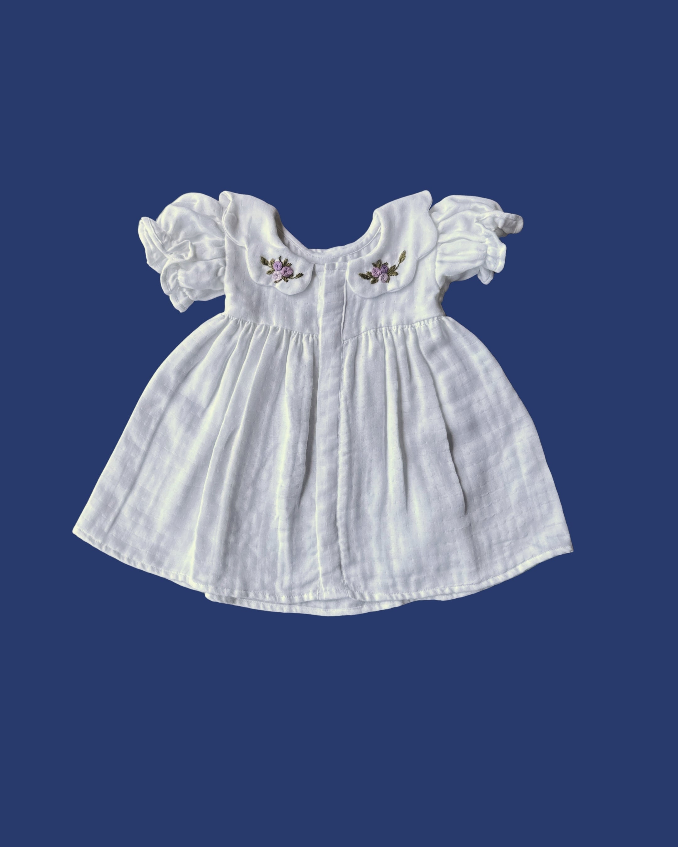 Floral Collar Hand-Embroidered Newborn Dress Style 1
