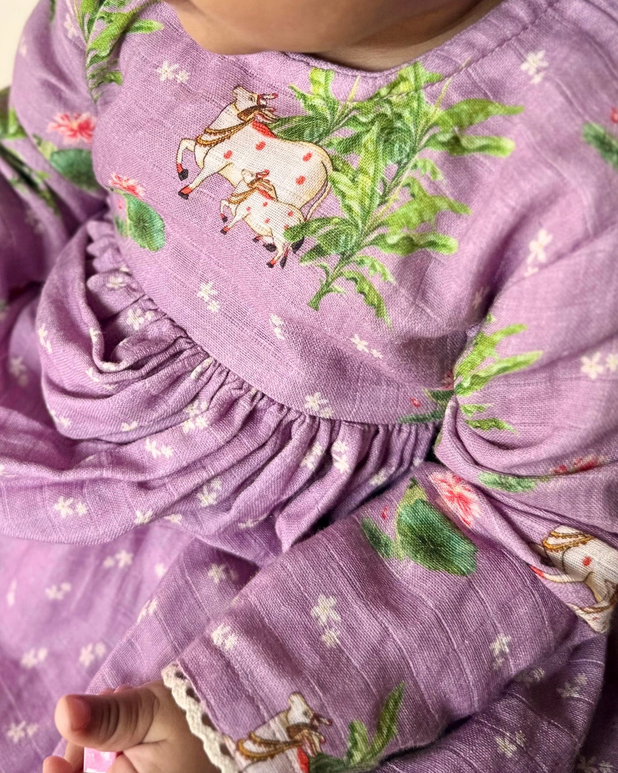 Lilac Pichwai Newborn Dress