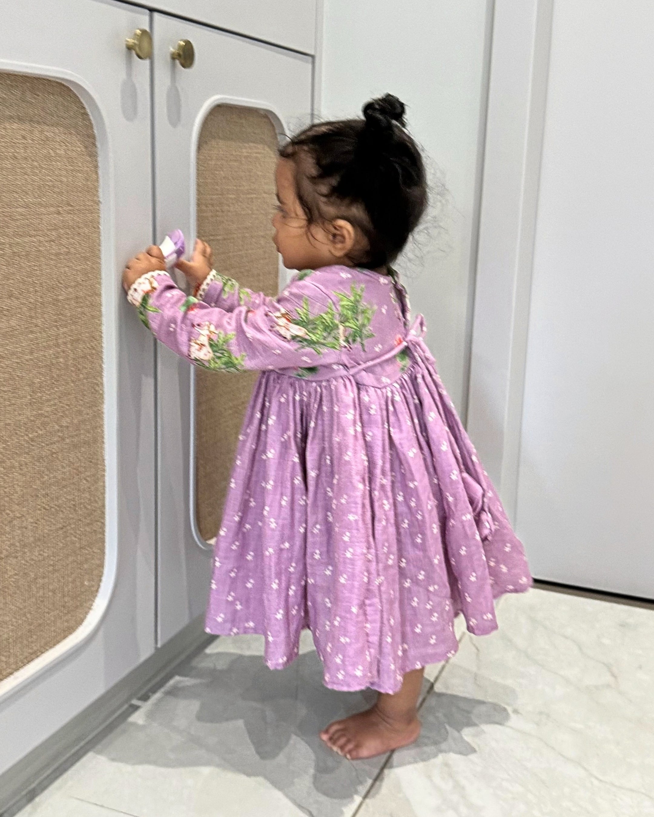 Lilac Pichwai Newborn Dress