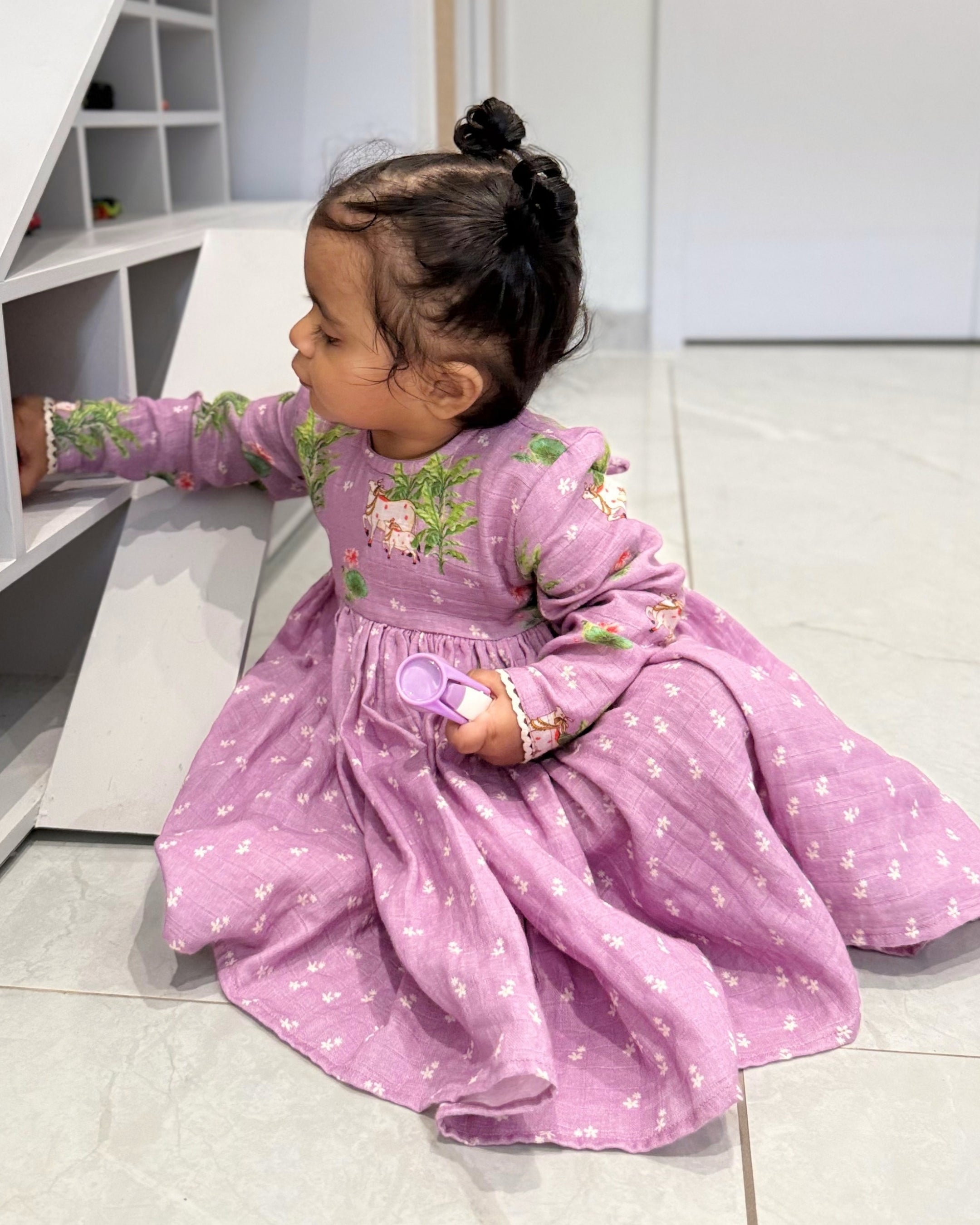 Lilac Pichwai Newborn Dress