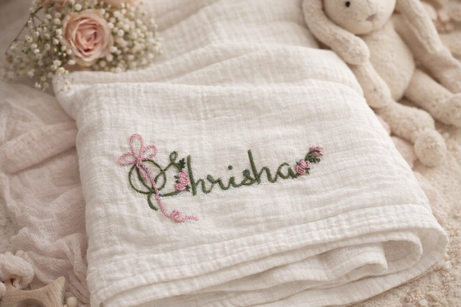 Custom Name Hand Embroidered Blanket Style 5