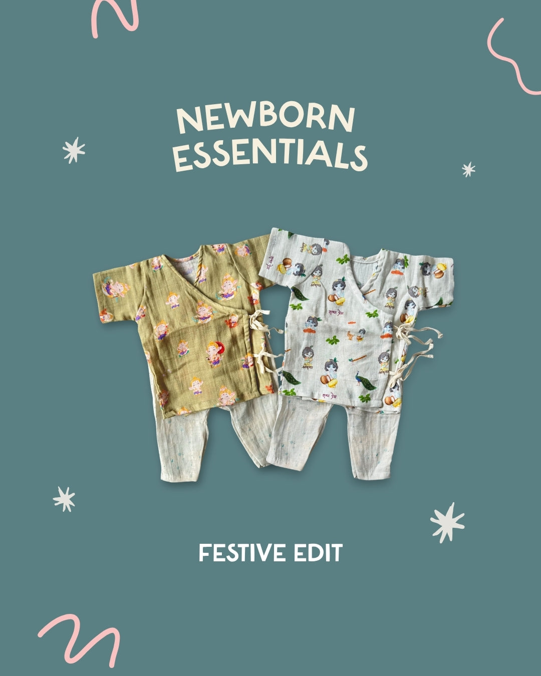 Little Ganesha and Krishna Angarkha Set Combo (2 Top + 1 pant)