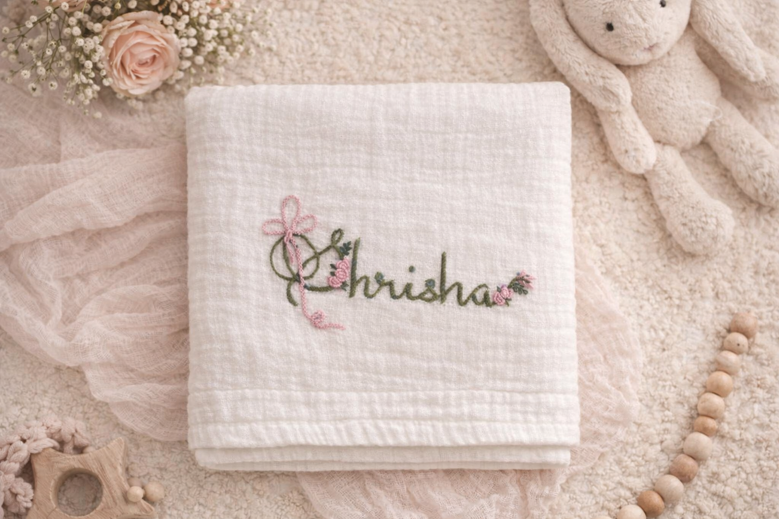 Custom Name Hand Embroidered Blanket Style 5