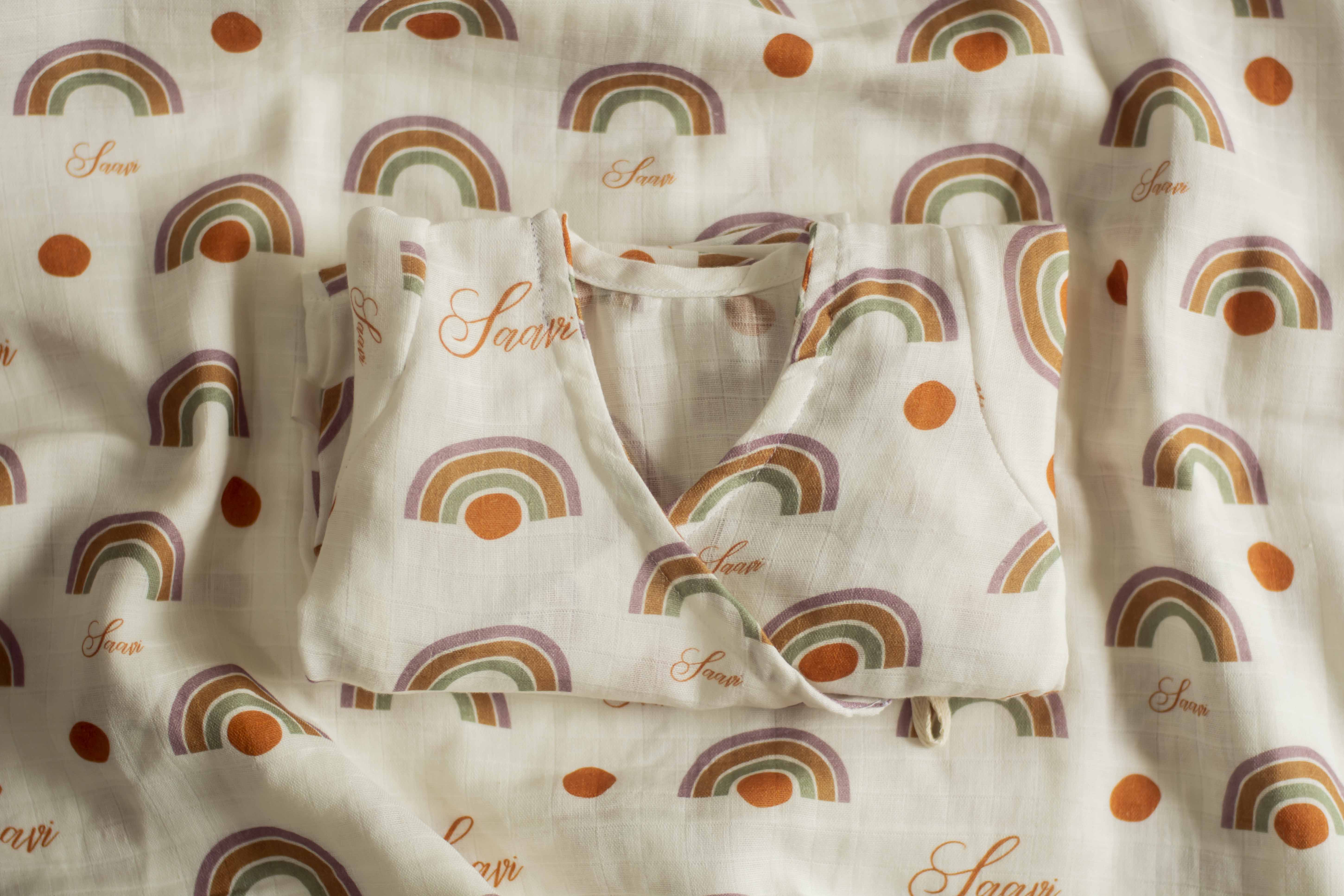 Custom Rainbow Love Swaddle and Angarkha Set