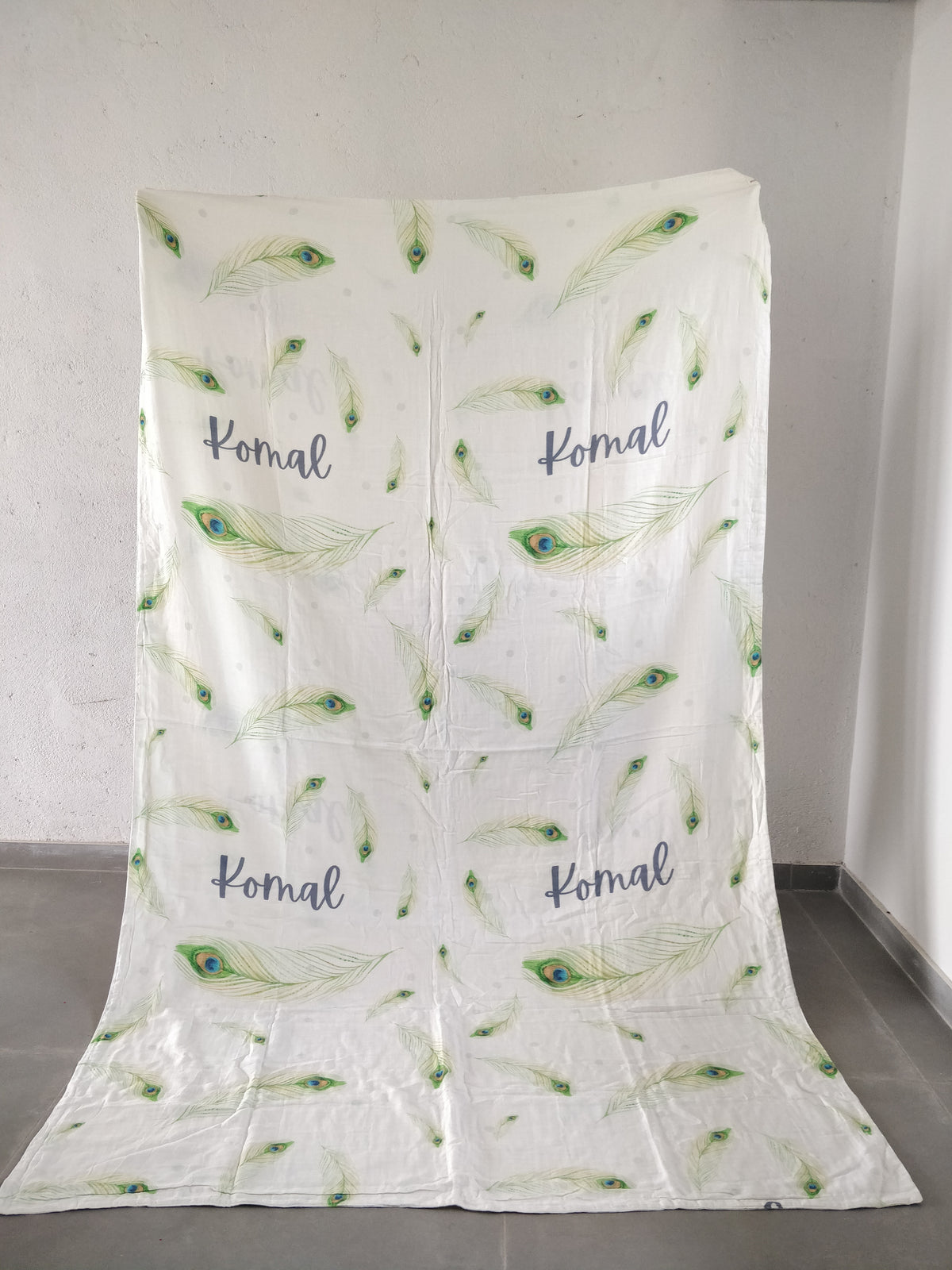 Peacock Feather Komal Name Single Adult Size Classic soft fonts Custom Blanket