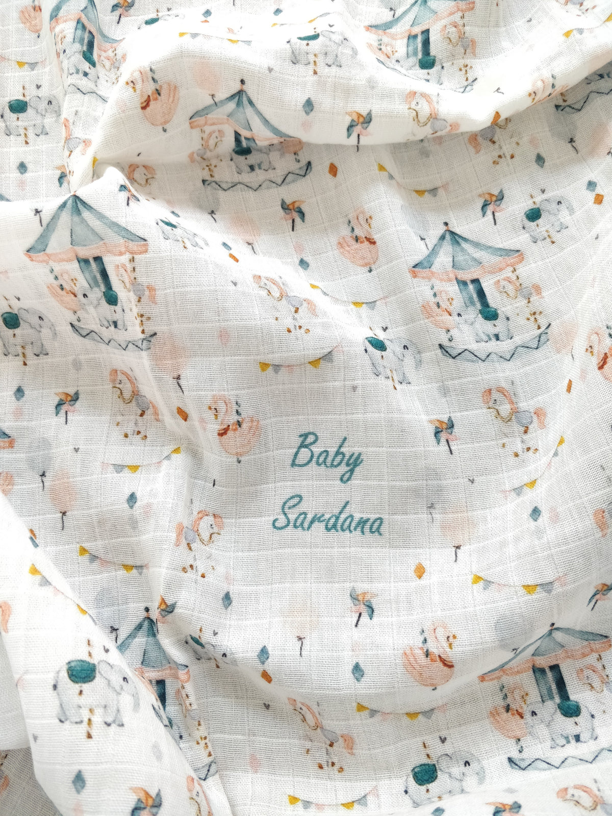 Animal & Carousal Baby Sardana Name Swaddle