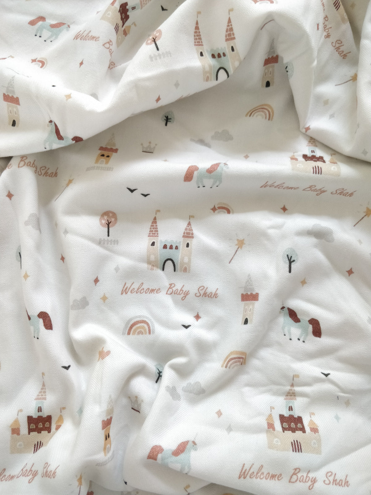 Castel & Unicorn Welcome Baby Shah Name Swaddle Blanket