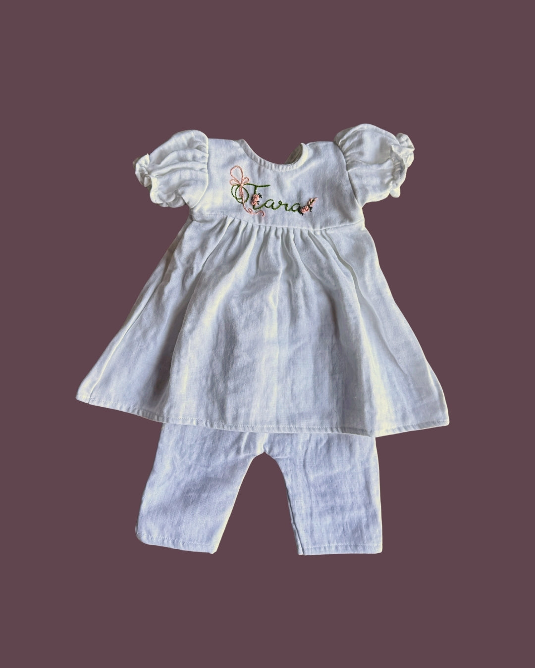 Classic White Hand-embroidered Custom Name Newborn Dress