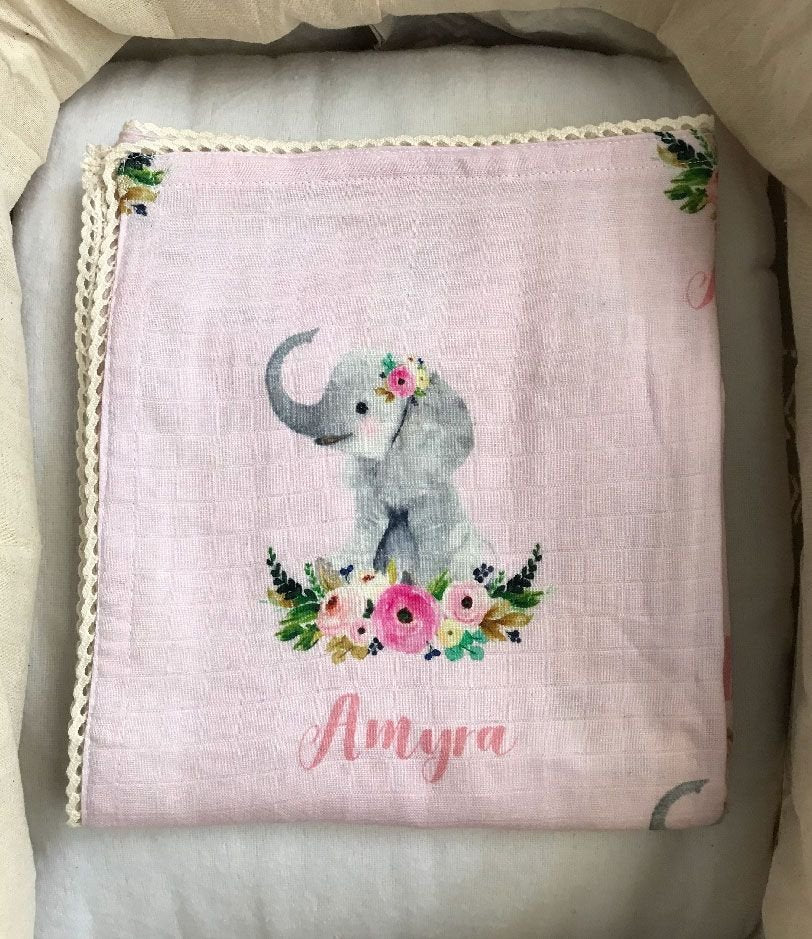 Flowery Elephant Customised Swaddle