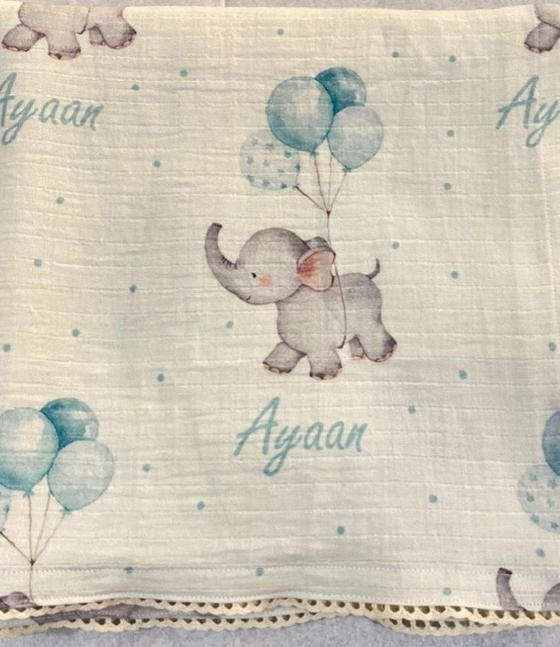 Elephant and Balloons Customised Swaddle
