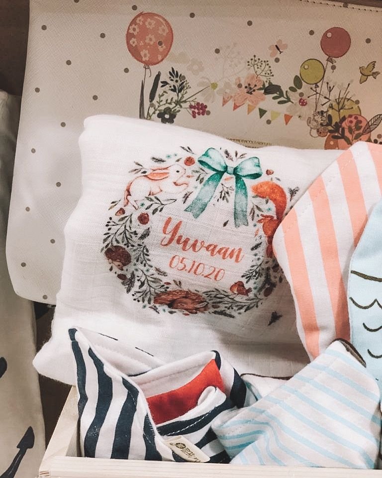 Woodland animal frame customised swaddle